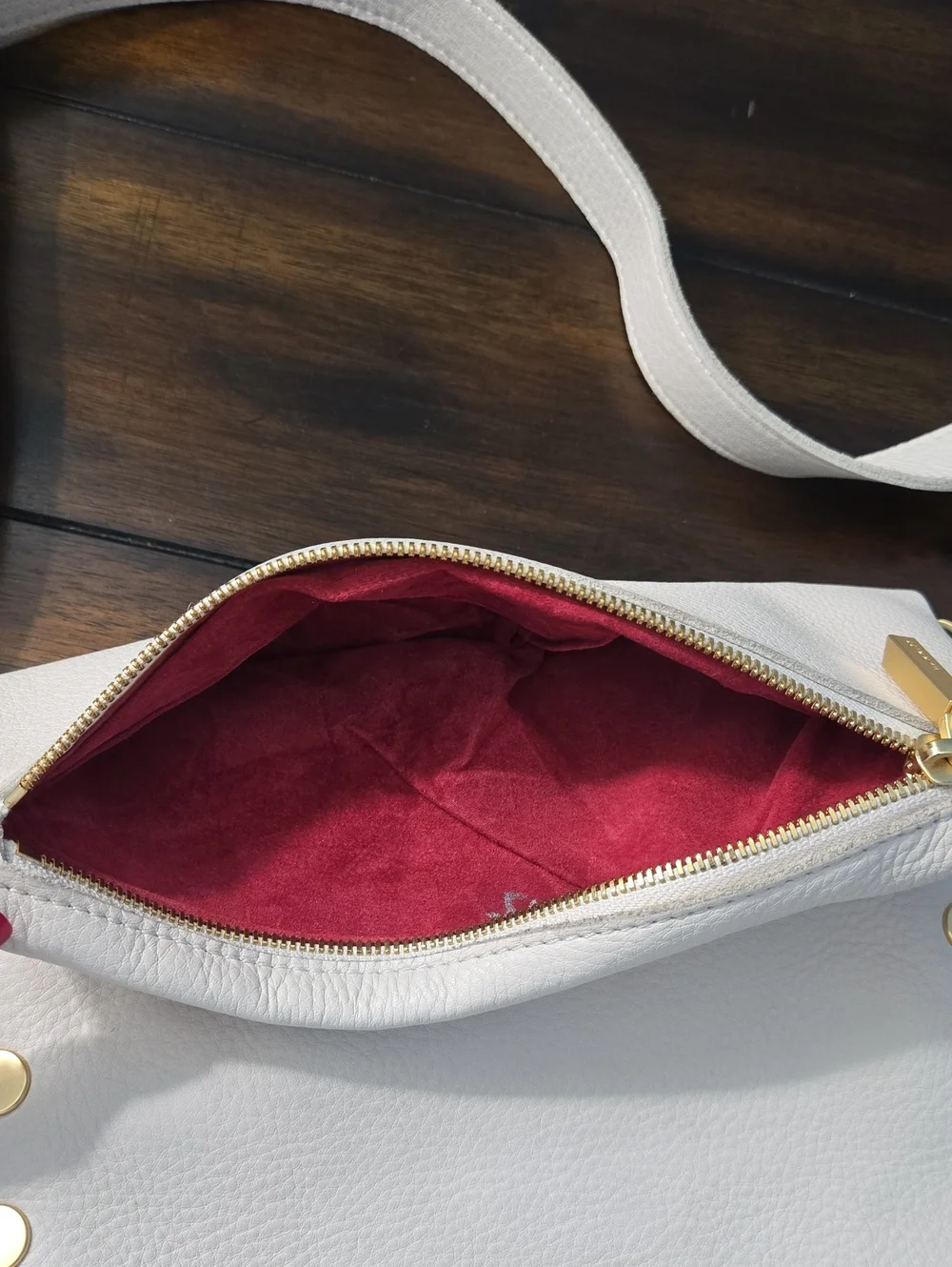 HAMMITT VIP Crossbody Clutch Medium Pebbled Leather Off White Brushed Gold